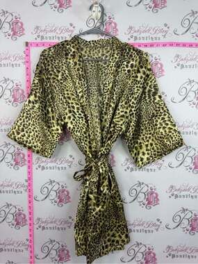 Robe Leopard Print Satin Kimono Robe - Yellow/Black